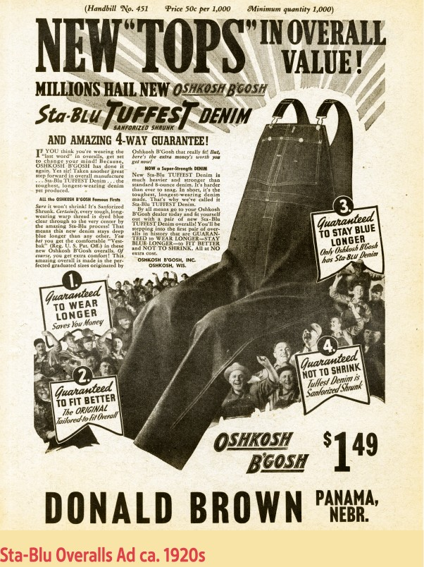 Sta-Blu Overalls Ad ca. 1920s