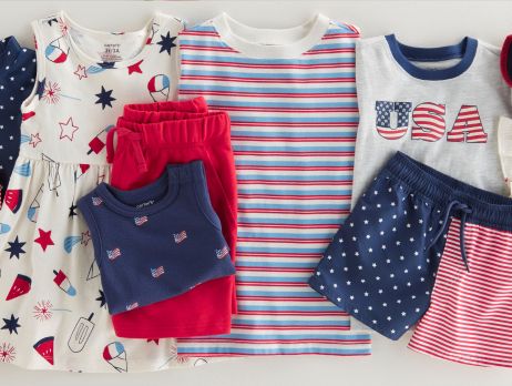 a laydown of red white and blue clothing