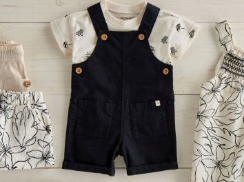 a laydown of neutral colored clothing