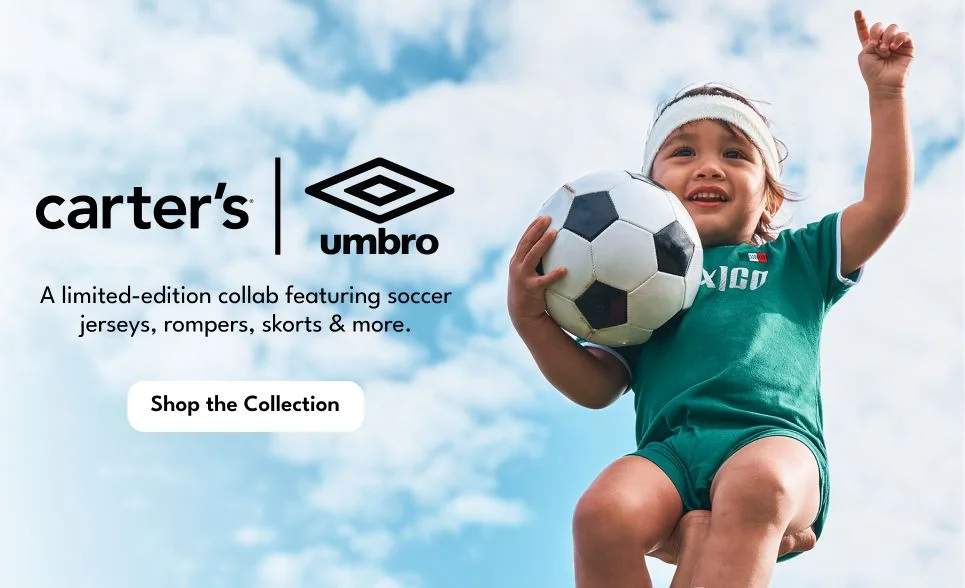 carter's x umbro | A limited-edition collab featuring soccer jerseys, rompers, skorts & more. | Shop the Collection