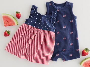 a laydown of red white and blue clothing