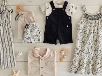 a laydown of neutral colored clothing