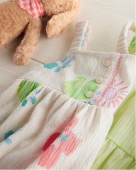 details of dress with colorful shapes