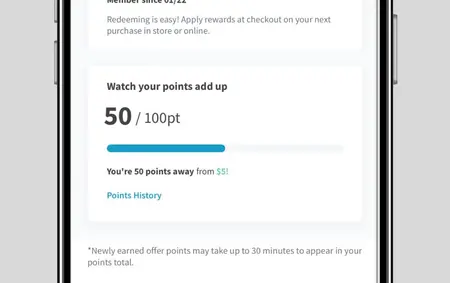 phone display of available points on carter's app