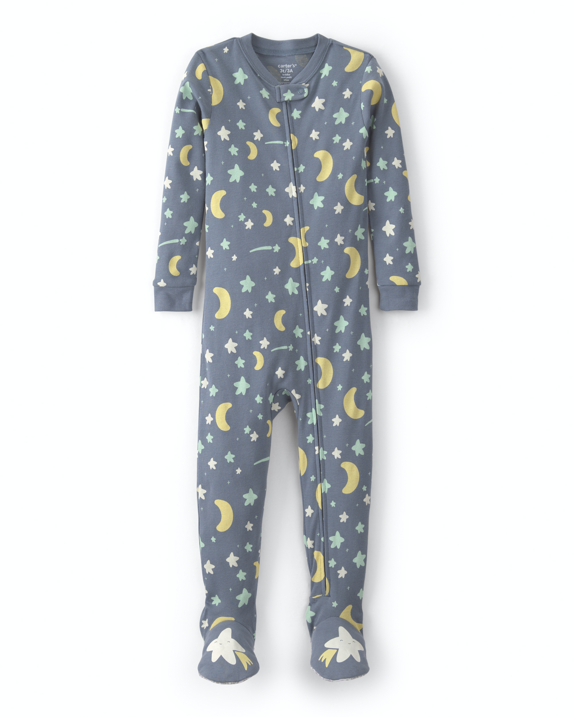Toddler 1-Piece Star Glow in the Dark 100% Cotton Snug Fit Footed Pajama - Grey