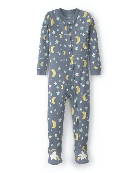 Toddler 1-Piece Star Glow in the Dark 100% Cotton Snug Fit Footed Pajama - Grey
