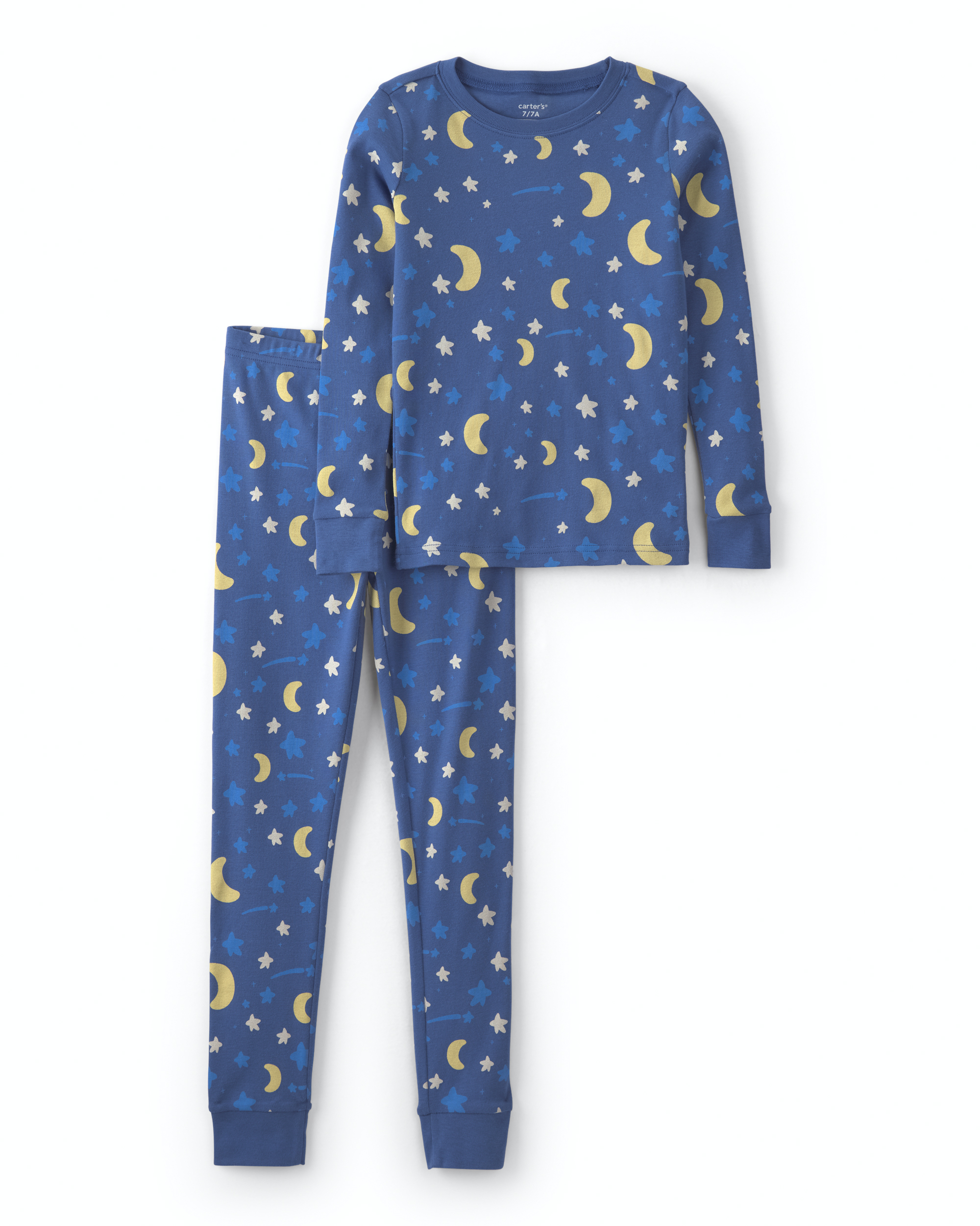 Kids 2-Piece Star Glow in the Dark 100% Cotton Snug Fit Pajama Set - Blue
