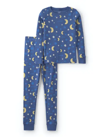Kids 2-Piece Star Glow in the Dark 100% Cotton Snug Fit Pajama Set - Blue