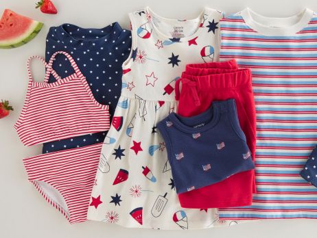 a laydown of red white and blue clothing