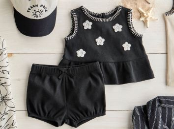 a laydown of neutral colored clothing