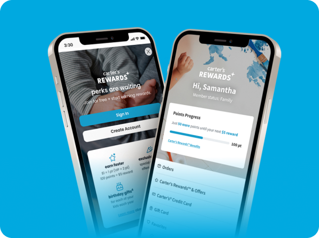 A phone showing the Carter's App