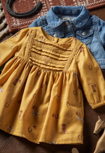 Oshkosh B'gosh Western style yellow shirt with denim jacket styled underneath it