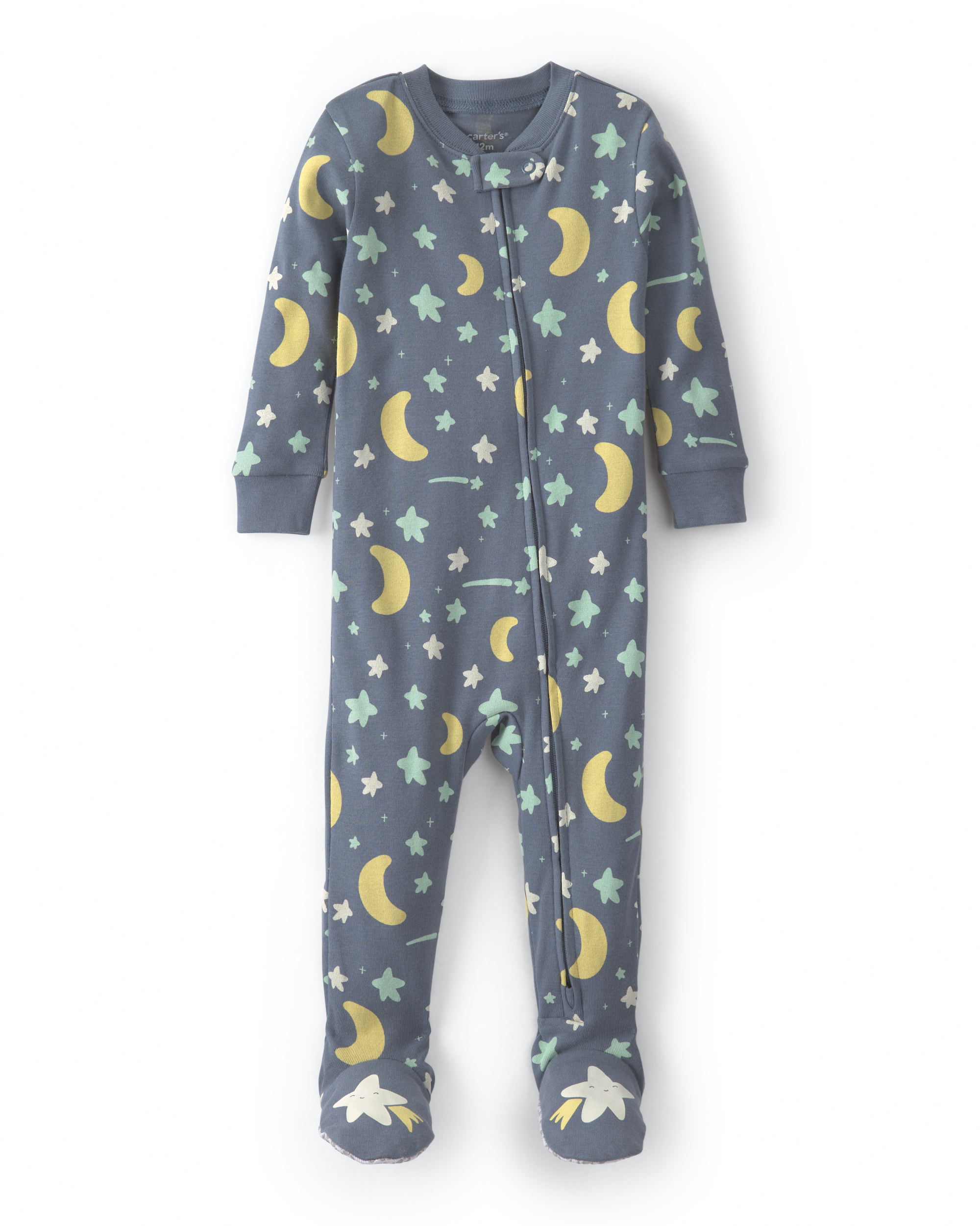 Baby 1-Piece Star Glow in the Dark 100% Cotton 2-Way Zip Snug Fit Footed Pajama - Grey