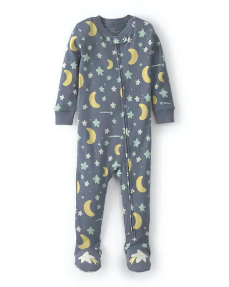 Baby 1-Piece Star Glow in the Dark 100% Cotton 2-Way Zip Snug Fit Footed Pajama - Grey