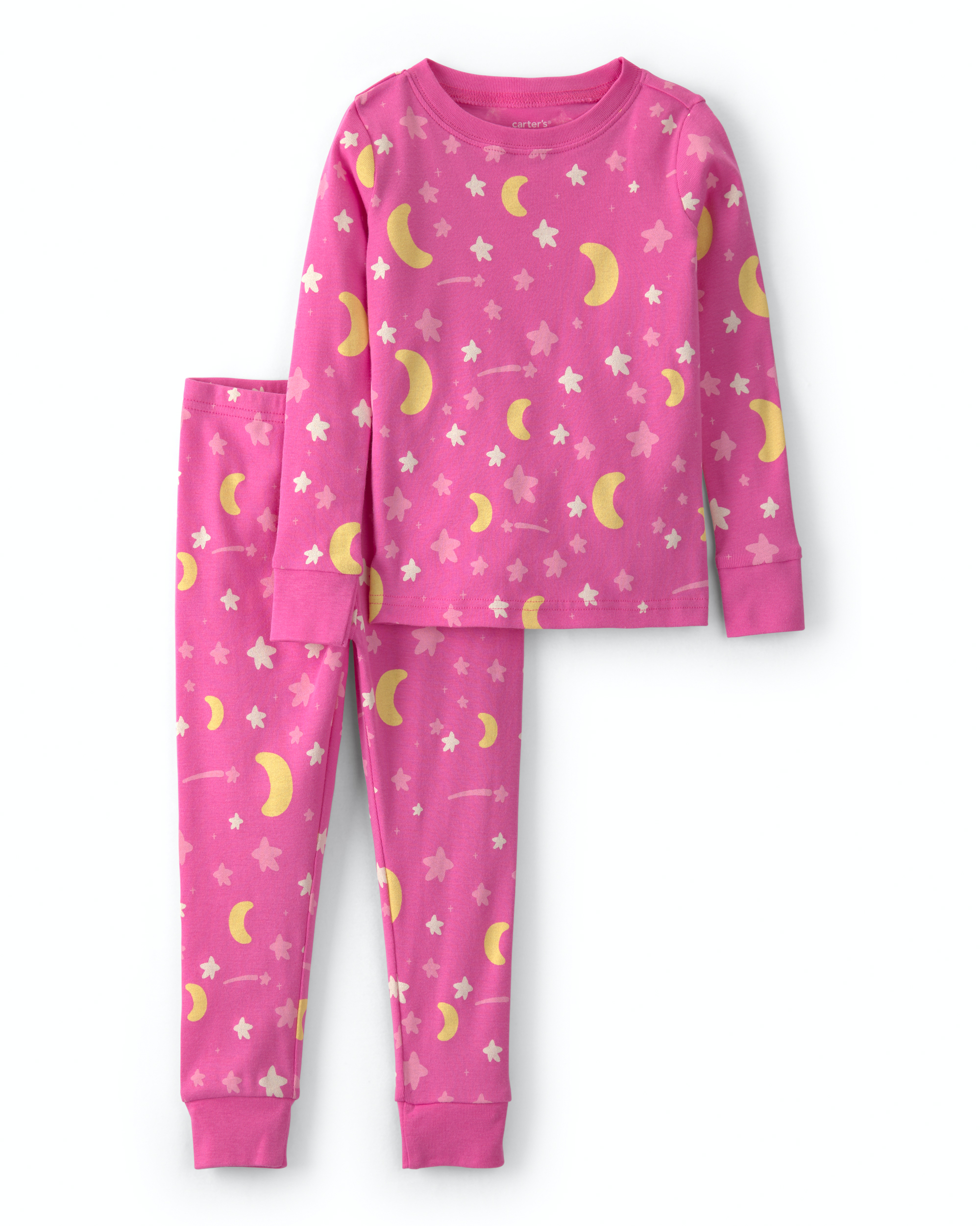 Toddler Girl 2-Piece Star Glow in the Dark 100% Cotton Snug Fit Pajama Set - Pink