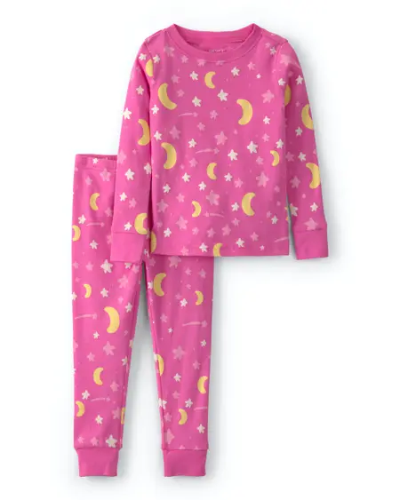 Toddler Girl 2-Piece Star Glow in the Dark 100% Cotton Snug Fit Pajama Set - Pink