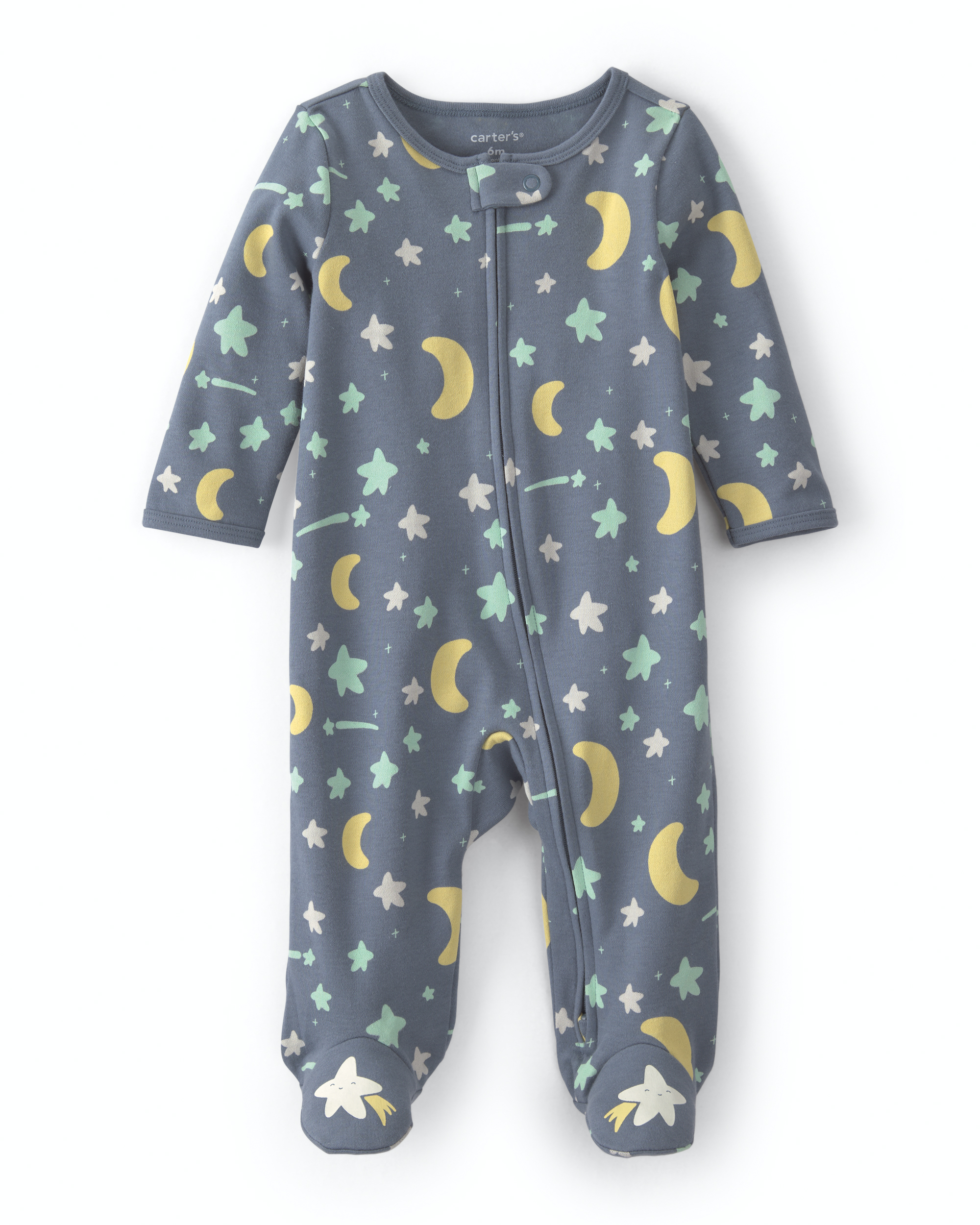 Baby Star Glow in the Dark 100% Cotton 2-Way Zip Sleep & Play Pajamas - Grey