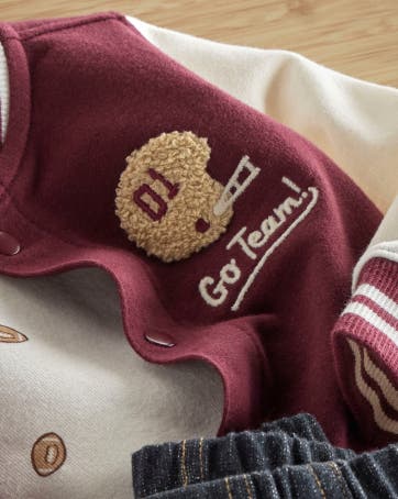 detail of helmet embroidery on jacket