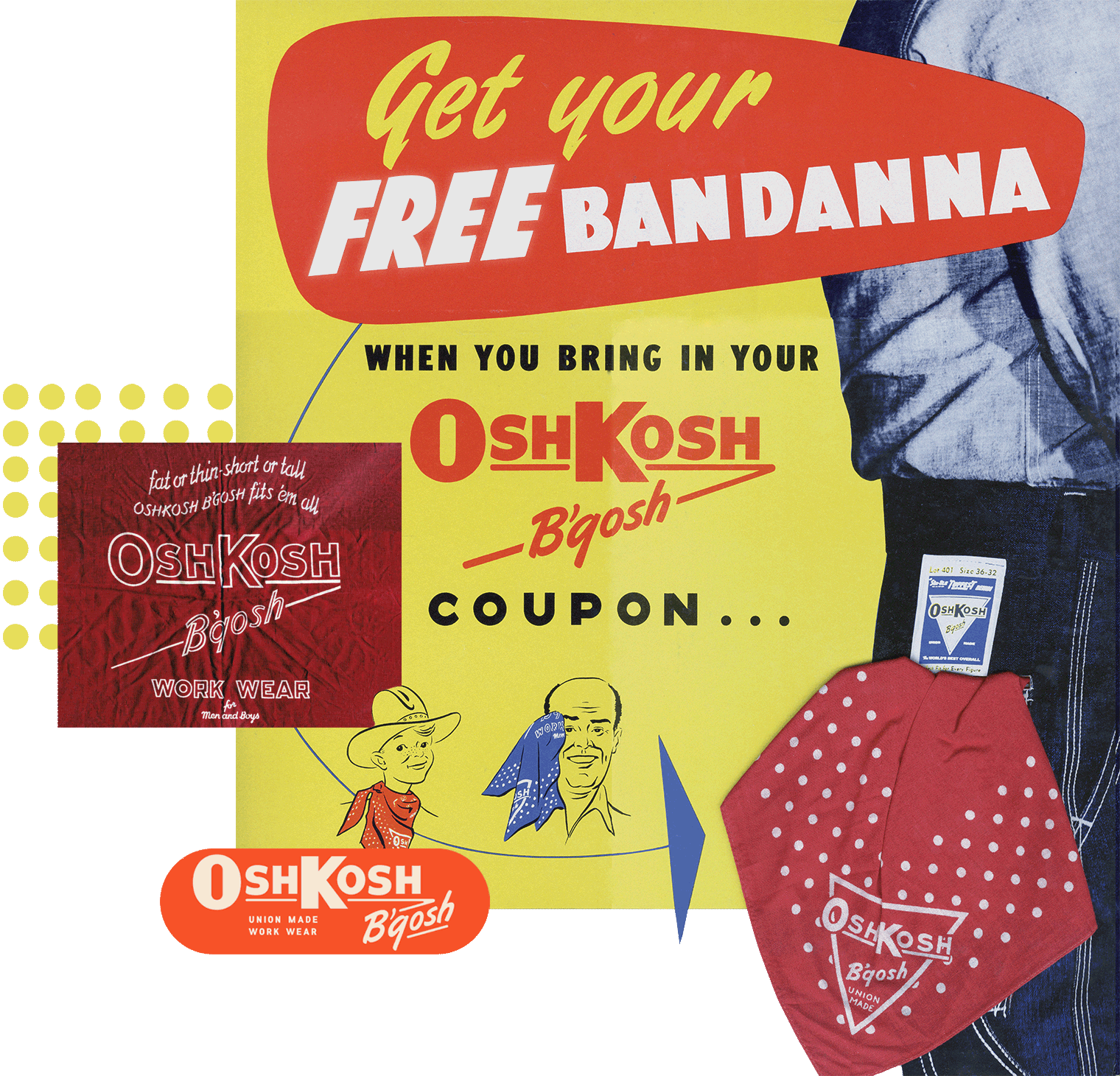 OshKosh B'Gosh free bandana promotion collage showing colorful bandana giveaway advertisement