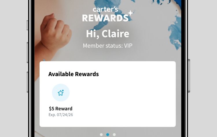 phone display of available rewards on carter's app