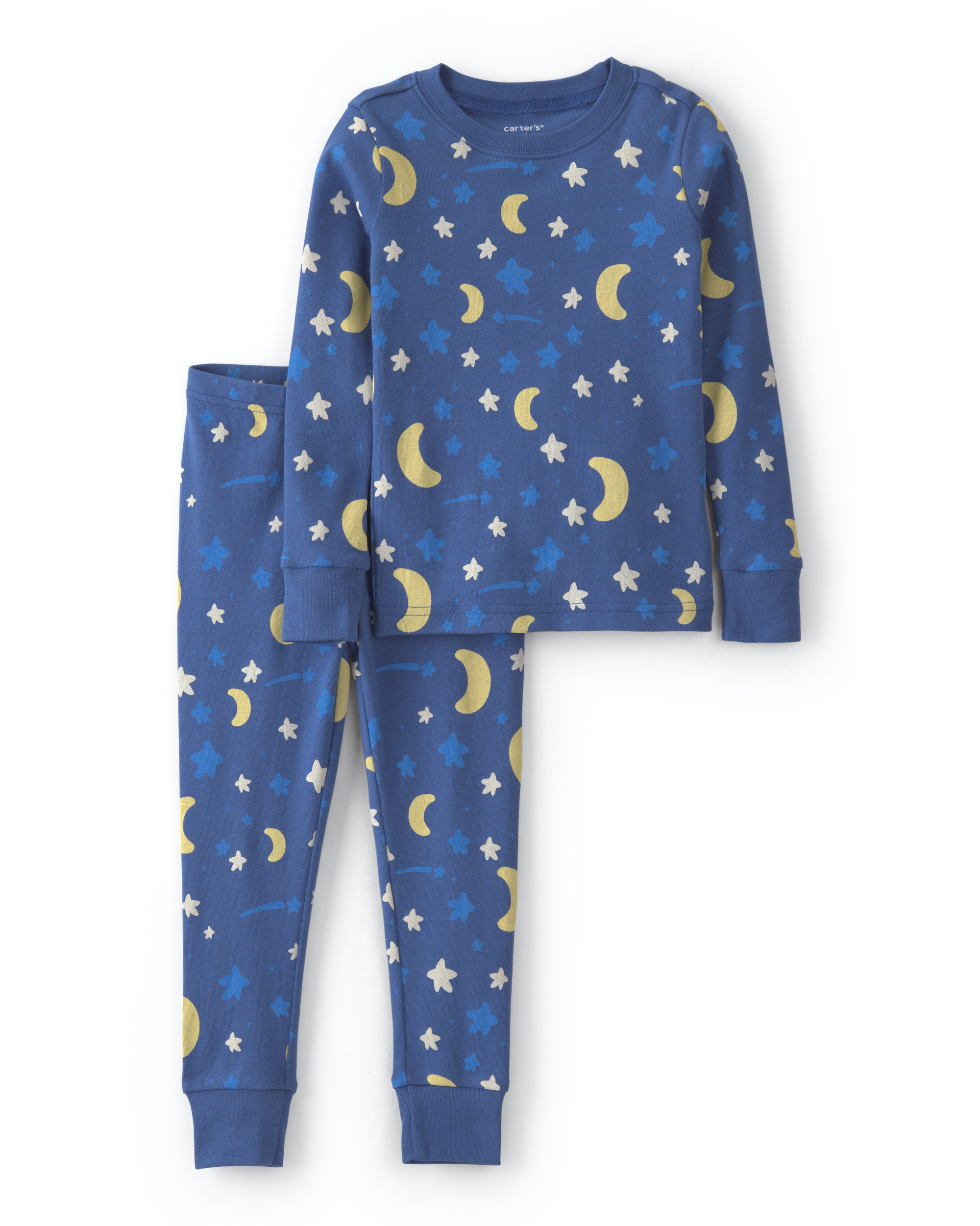 Toddler 2-Piece Star Glow in the Dark 100% Cotton Snug Fit Pajama Set - Blue