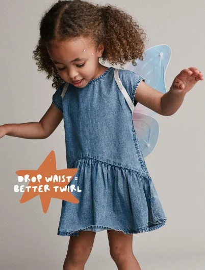 toddler girl in chambray dress