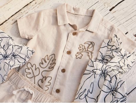 a laydown of neutral colored clothing